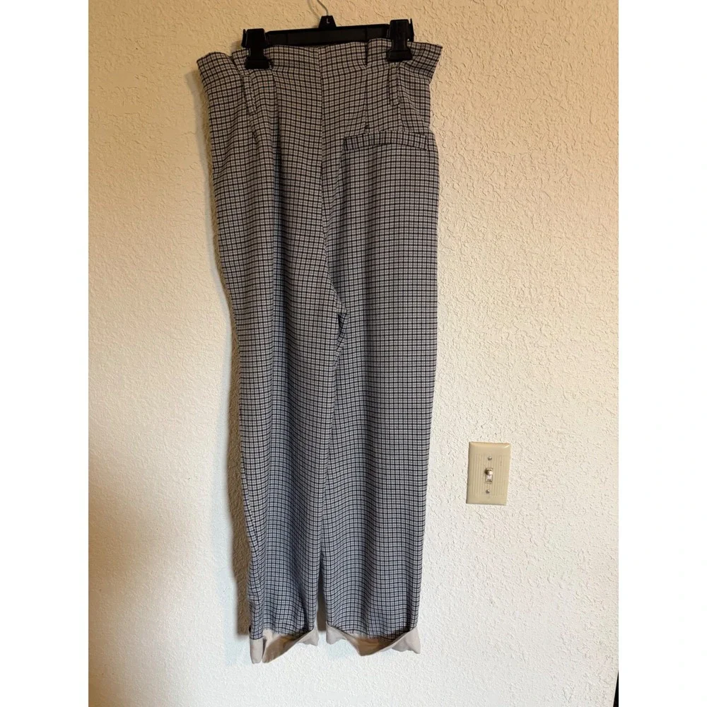 Zara Houndstooth High Waisted Pleated Trousers Black Tan Linen Blend Small 26